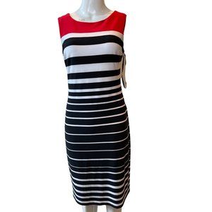 Frank Lyman Womens Sheath Dress Striped Colorblock Bodycon Side Zip Red Black 4